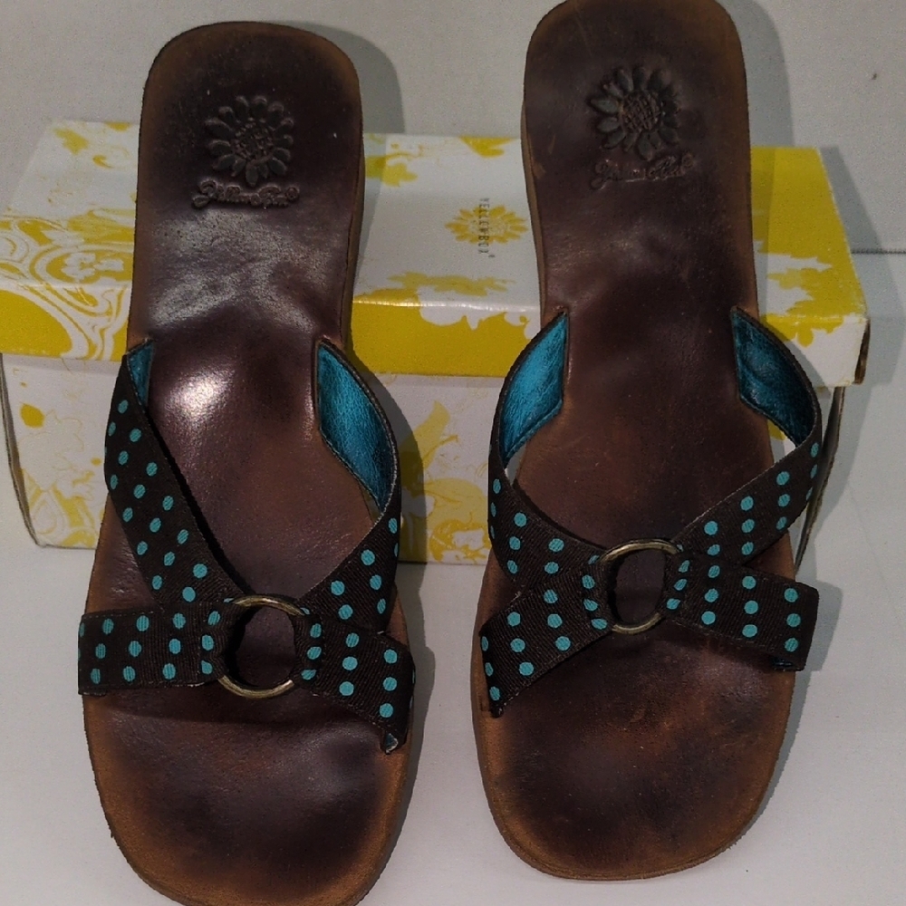 Yellow Box Black and Teal Polka Dot Sandals - Picture 3 of 14